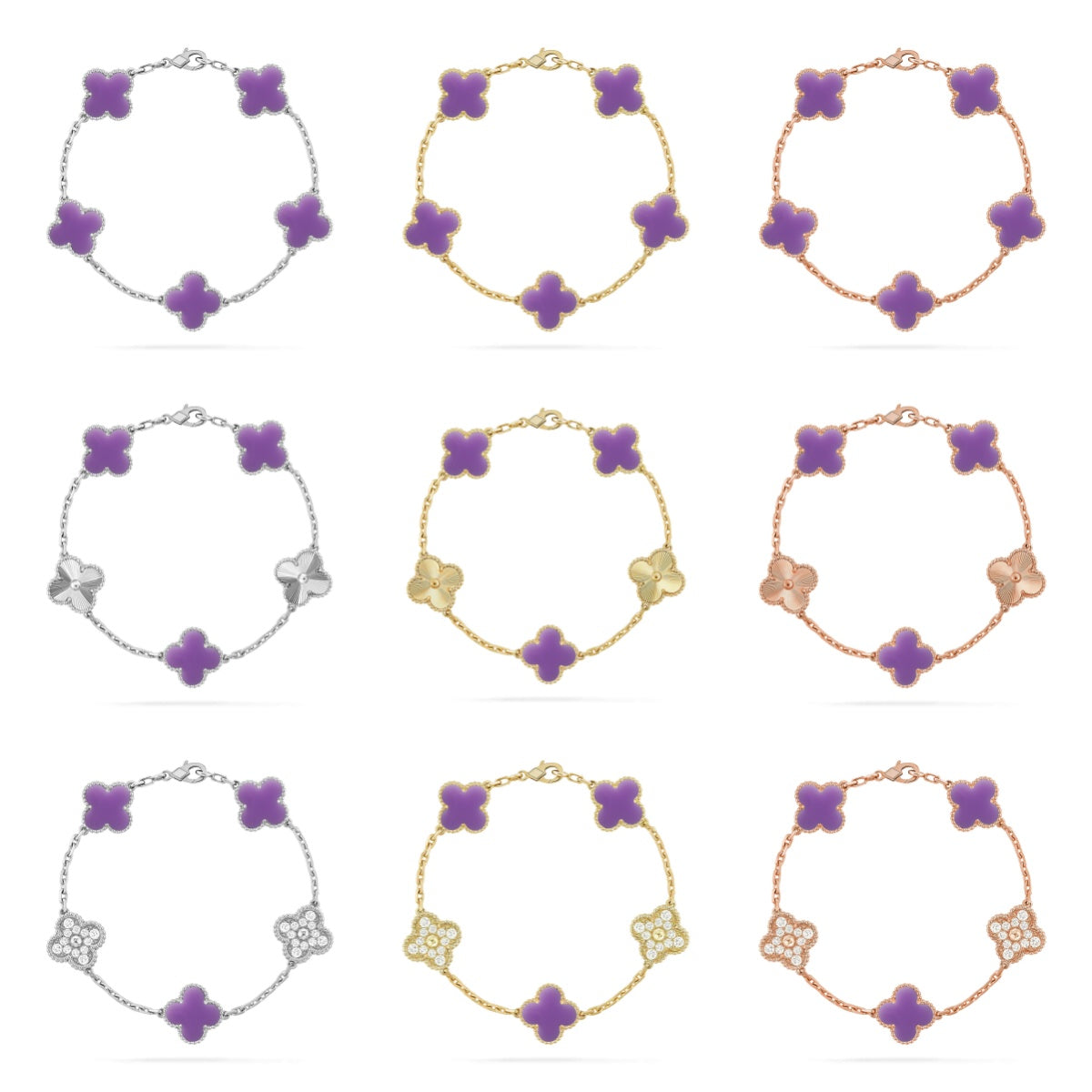Love Lucky]CLOVER 5 MOTIF LIGHT PURPLE BRACELET COLLECTION