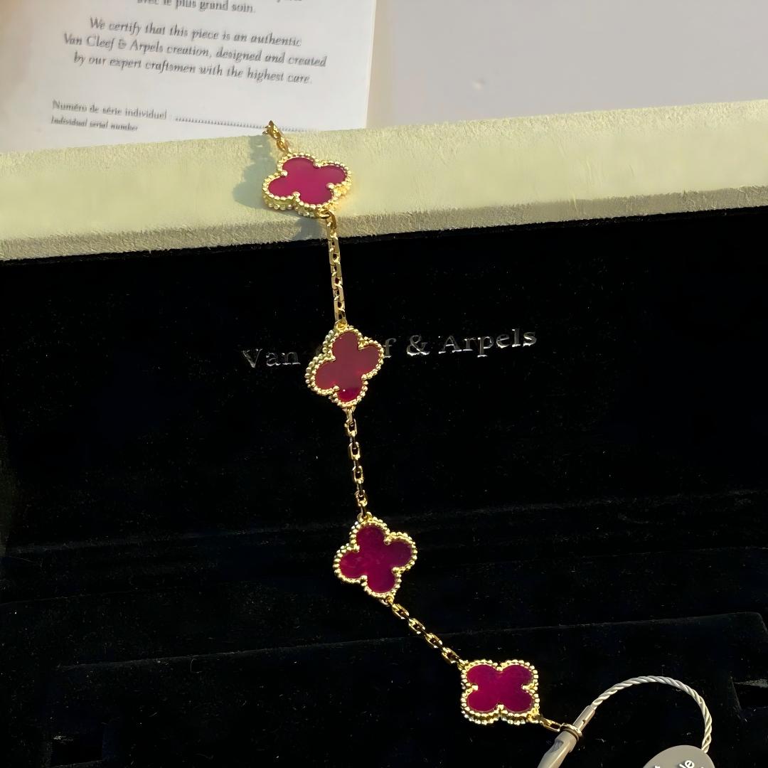 [Love Lucky]NEW CLOVER 5 MOTIFS PINK ENAMEL BRACELET