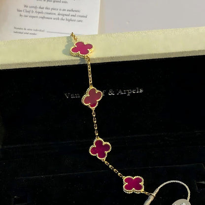 [Love Lucky]NEW CLOVER 5 MOTIFS PINK ENAMEL BRACELET