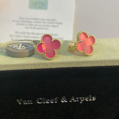 [Love Lucky]NEW CLOVER 15MM PINK ENAMEL STUD EARRINGS