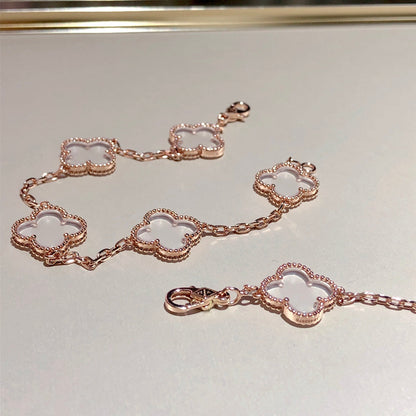 [Love Lucky] Armband aus Bergkristall mit Kleeblatt-Motiv und 5 Roségold