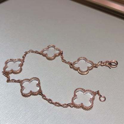 [Love Lucky] Armband aus Bergkristall mit Kleeblatt-Motiv und 5 Roségold