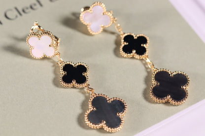 [Love Lucky]CLOVER EARRINGS GOLD ONYX MOP 3 MOTIF