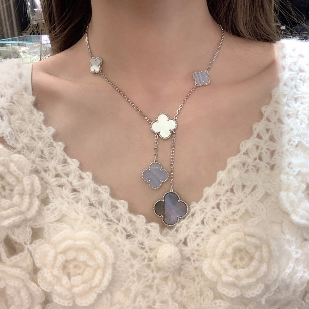 [Love Lucky] COLLIER TRÈFLE CHALCÉDOINE ARGENT 6 MOTIFS