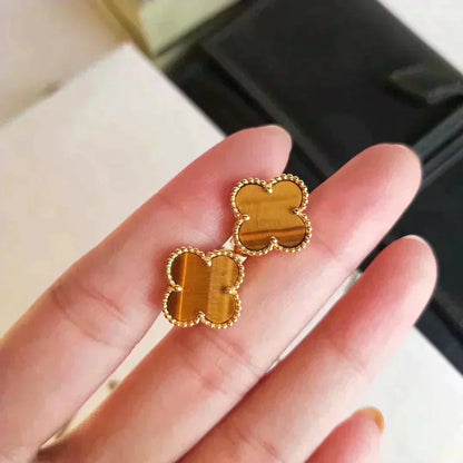 [Love Lucky]CLOVER MEDIUM 1 MOTIFS TIGER EYE EARRINGS