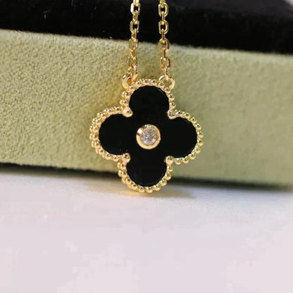 [Love Lucky]CLOVER 15MM DIAMOND ONYX NECKLACE