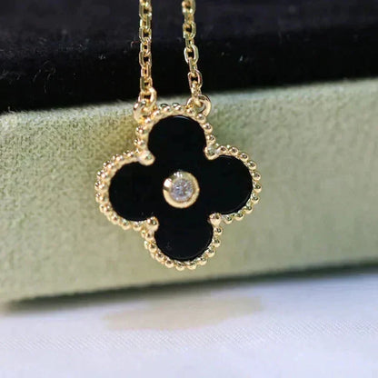 [Love Lucky]CLOVER 15MM DIAMOND ONYX NECKLACE