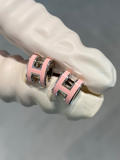 [Love Lucky]MINI POP H SILVER EARRINGS PINK