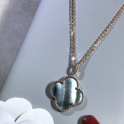 [Love Lucky] COLLIER GRAND TRÈFLE 25 MM DORÉ NACRE FONCÉE
