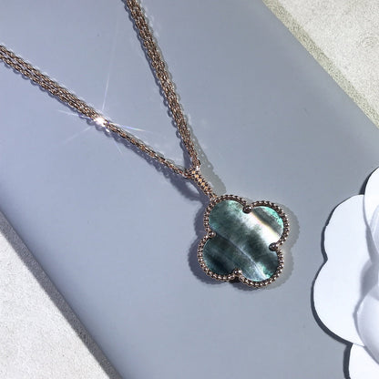 [Love Lucky] COLLIER GRAND TRÈFLE 25 MM DORÉ NACRE FONCÉE
