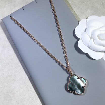 [Love Lucky] COLLIER GRAND TRÈFLE 25 MM DORÉ NACRE FONCÉE