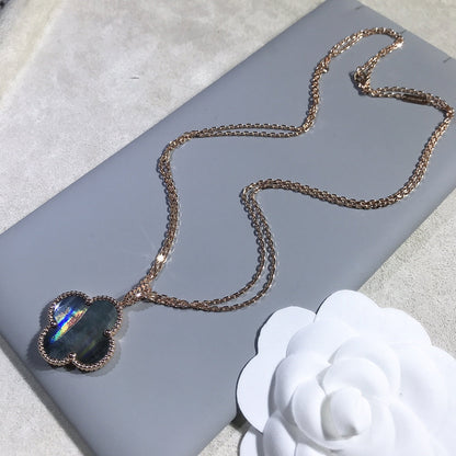 [Love Lucky] COLLIER GRAND TRÈFLE 25 MM DORÉ NACRE FONCÉE