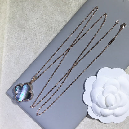 [Love Lucky] COLLIER GRAND TRÈFLE 25 MM DORÉ NACRE FONCÉE