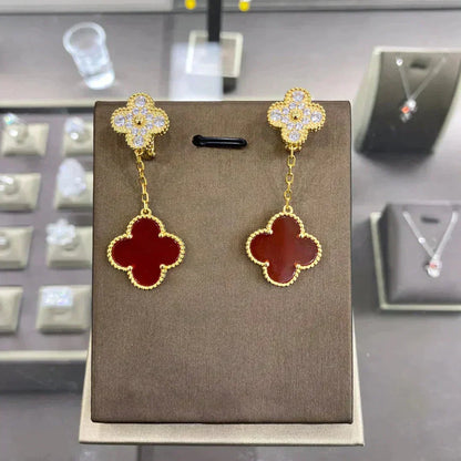 [Love Lucky]CLOVER  2 MOTIFS  DIAMOND  EARRINGS (MULTIPLE CHOICESç´