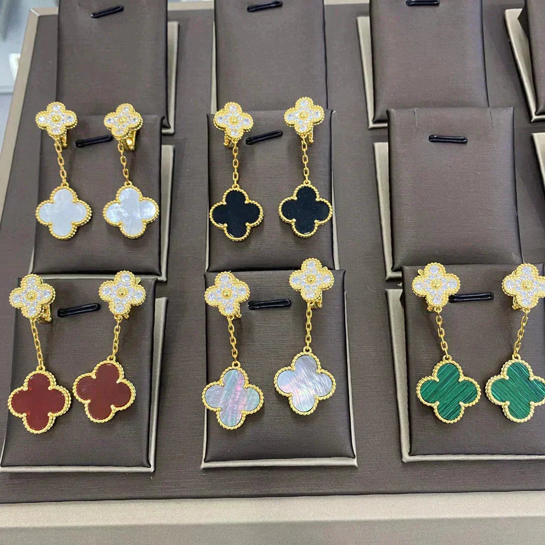 [Love Lucky]CLOVER  2 MOTIFS  DIAMOND  EARRINGS (MULTIPLE CHOICESç´