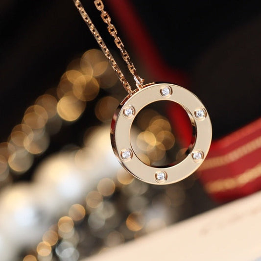 [Love Lucky]LOVE NECKLACE 16MM 6 DIAMONDS PINK GOLD