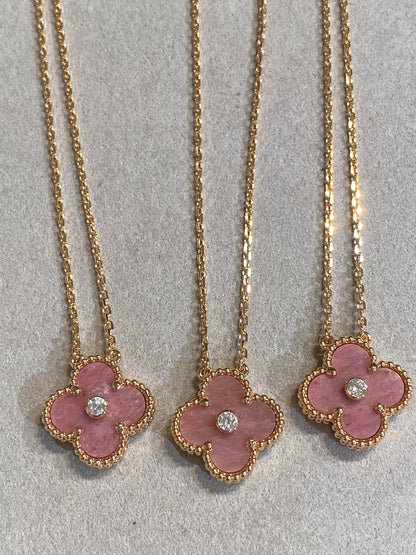 [Love Lucky]CLOVER 15MM DIAMOND RHODONITE NECKLACE
