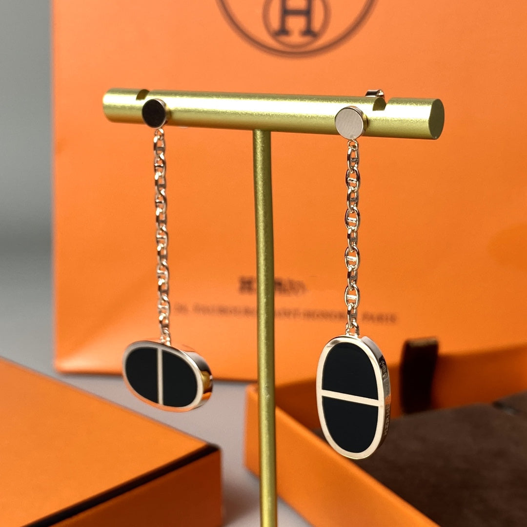 [Love Lucky]CHAINE VERSO BLACK CERAMIC EARRINGS
