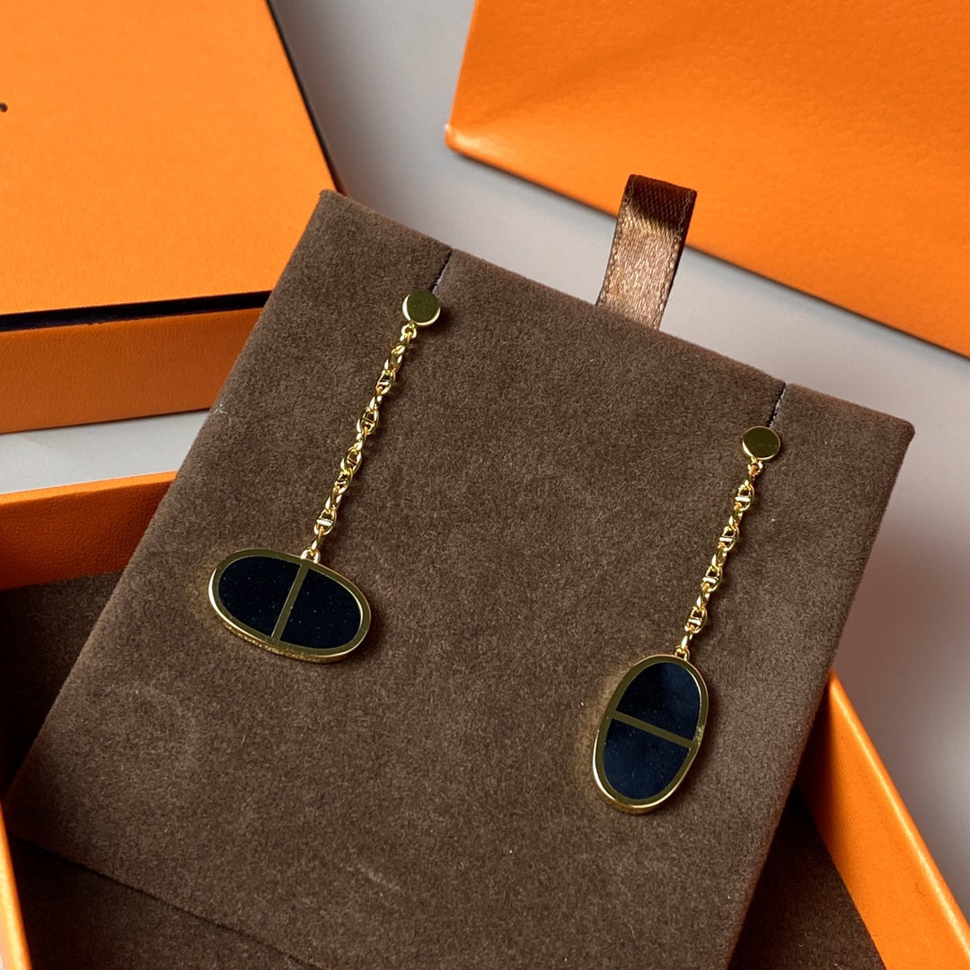 [Love Lucky]CHAINE VERSO BLACK CERAMIC EARRINGS