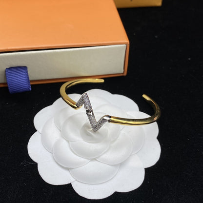 [Love Lucky]BRACELET OUVERT VOLTE DIAMANT INVERSÉ OR