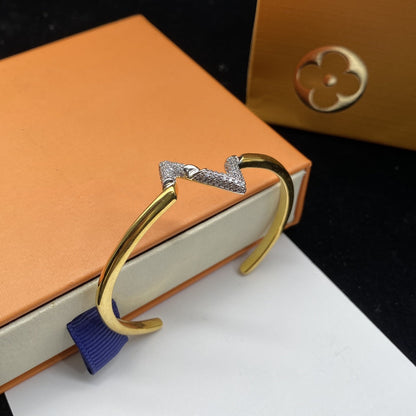 [Love Lucky]BRACELET OUVERT VOLTE DIAMANT INVERSÉ OR
