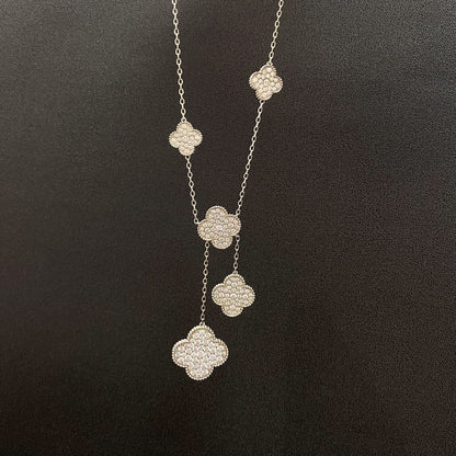 [Love Lucky]CLOVER 5 MOTIFS SILVER DIAMONDS NECKLACE