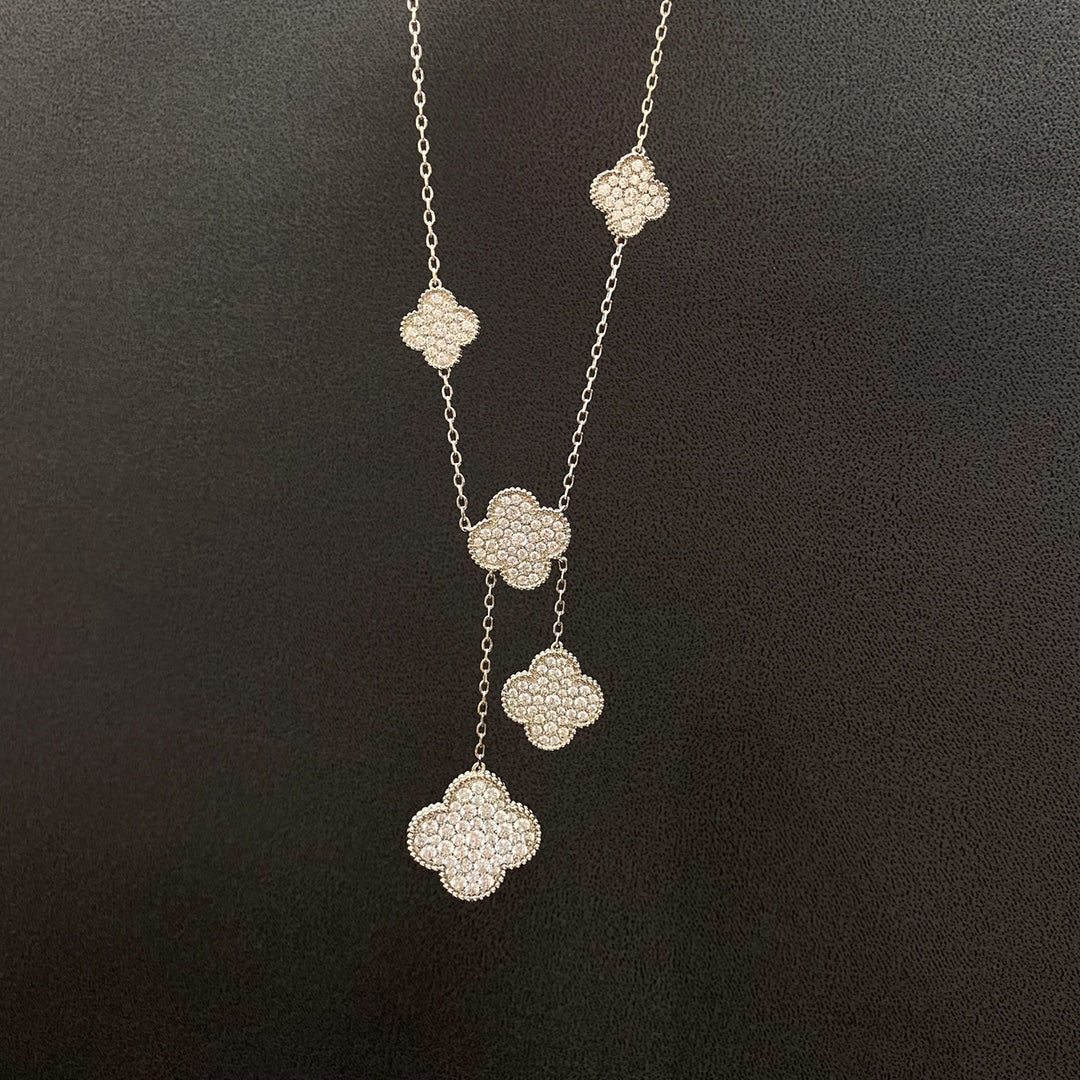 [Love Lucky] COLLIER 5 MOTIFS TRÈFLE ARGENT DIAMANTS