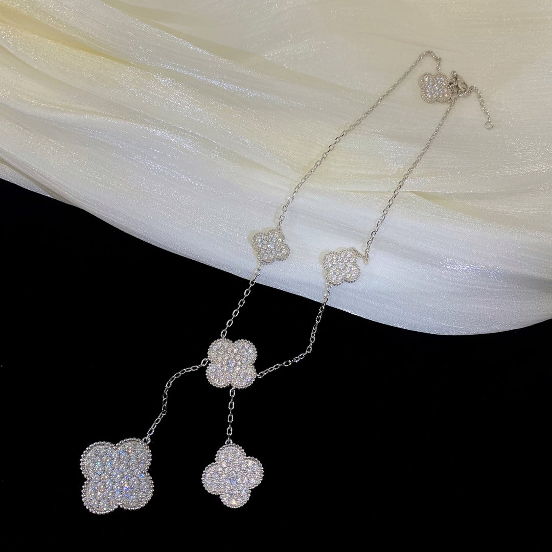 [Love Lucky] COLLIER 5 MOTIFS TRÈFLE ARGENT DIAMANTS