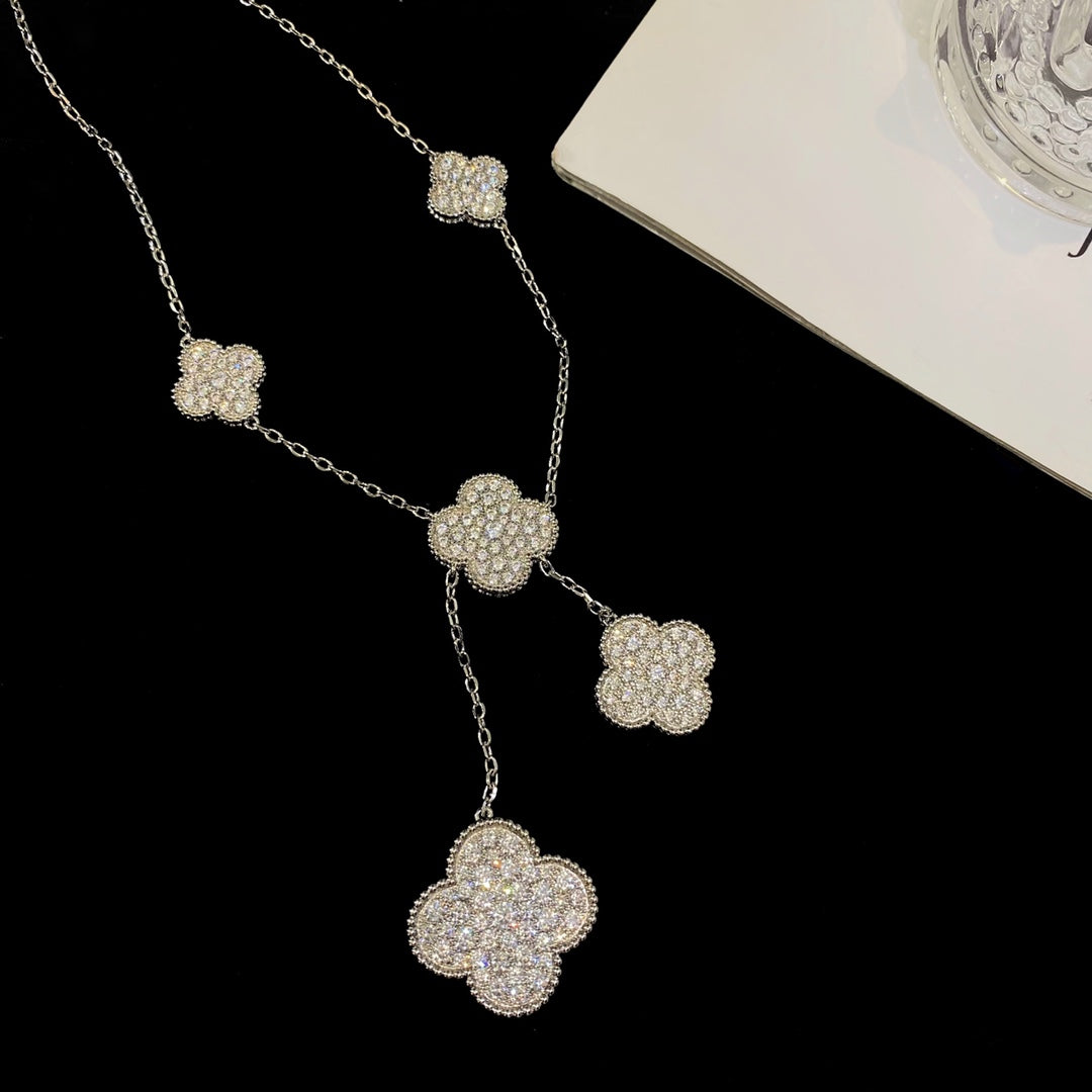 [Love Lucky] COLLIER 5 MOTIFS TRÈFLE ARGENT DIAMANTS