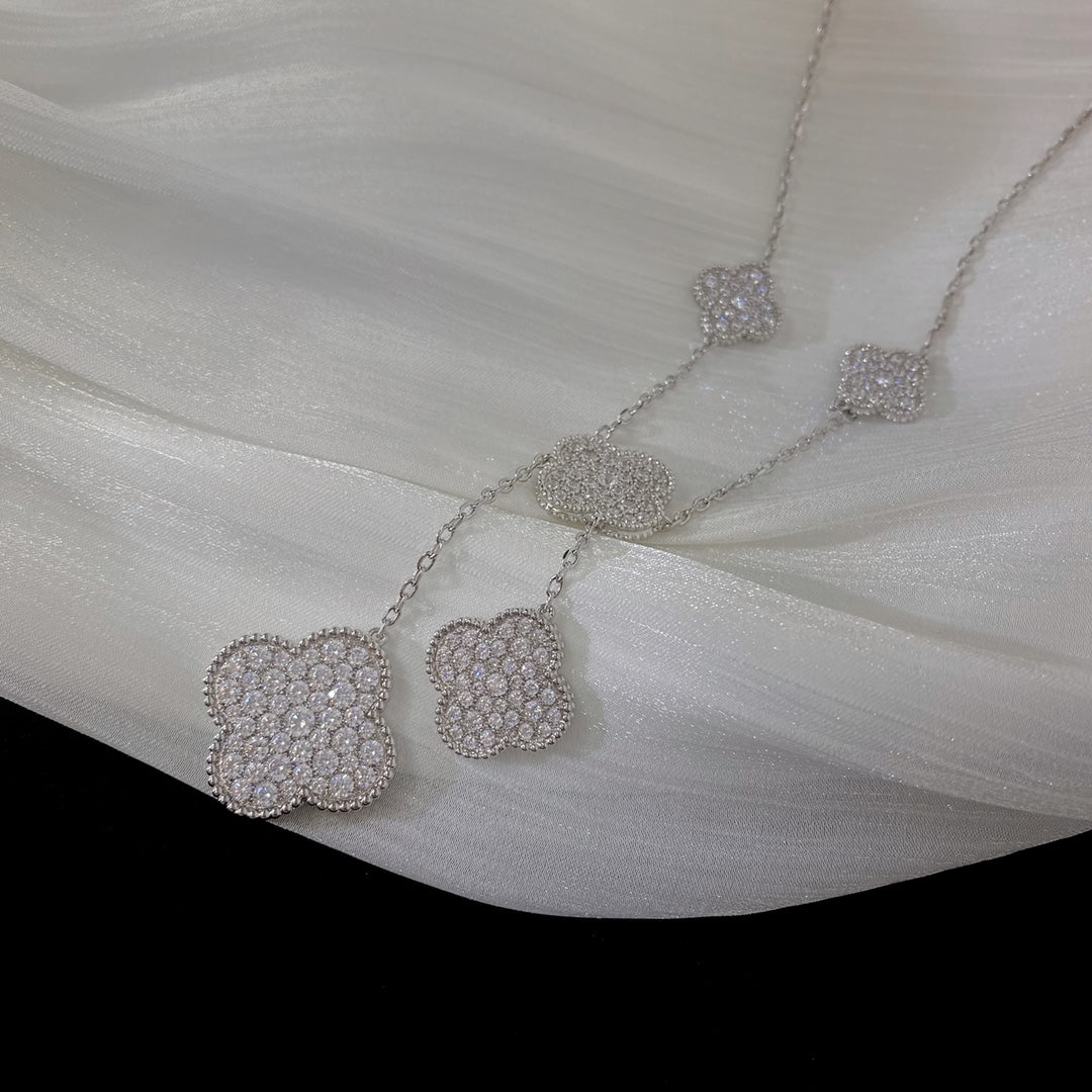 [Love Lucky] COLLIER 5 MOTIFS TRÈFLE ARGENT DIAMANTS