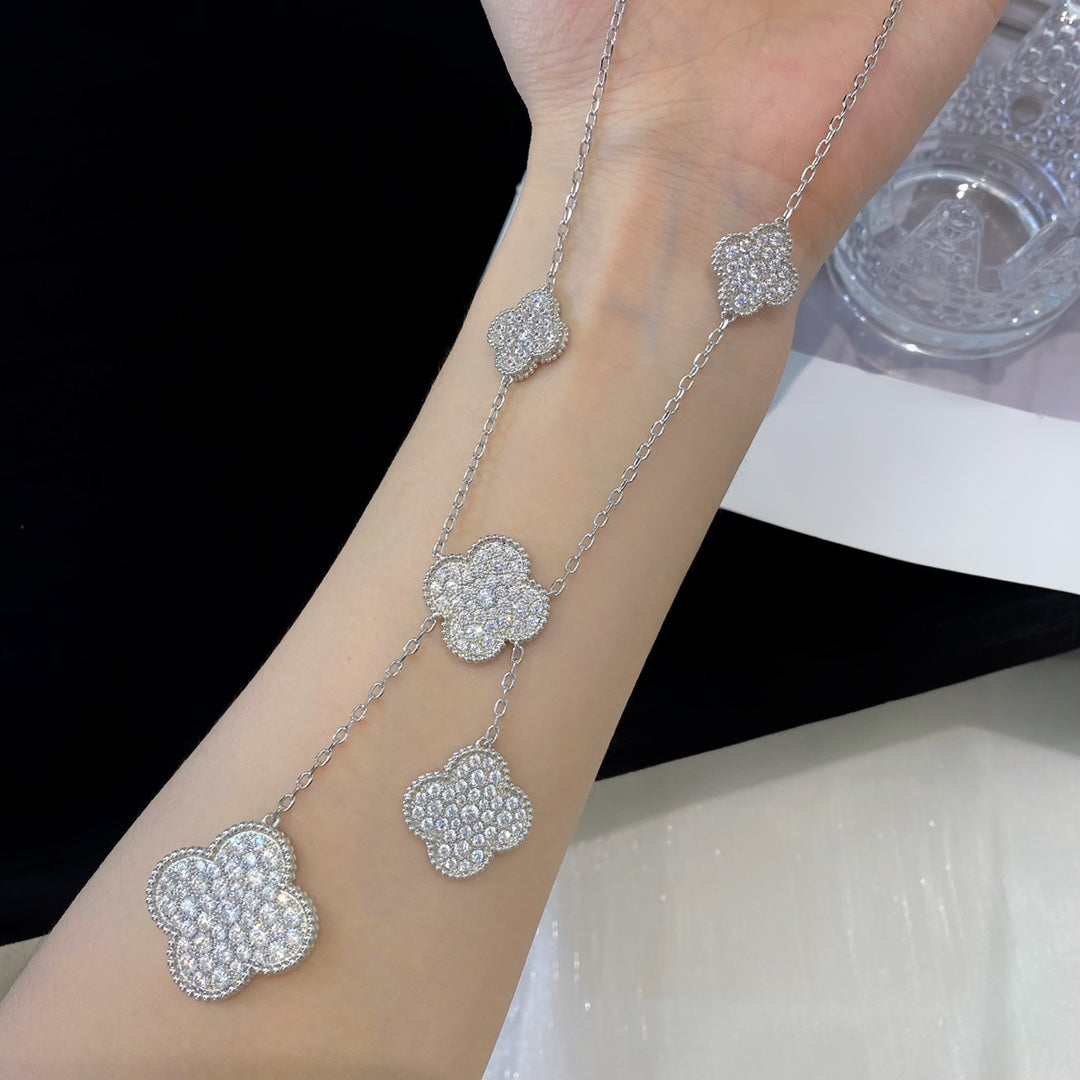 [Love Lucky]CLOVER 5 MOTIFS SILVER DIAMONDS NECKLACE