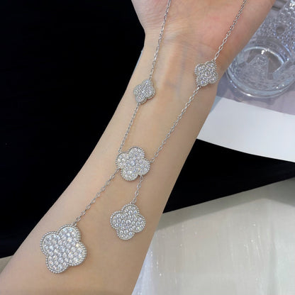 [Love Lucky] COLLIER 5 MOTIFS TRÈFLE ARGENT DIAMANTS