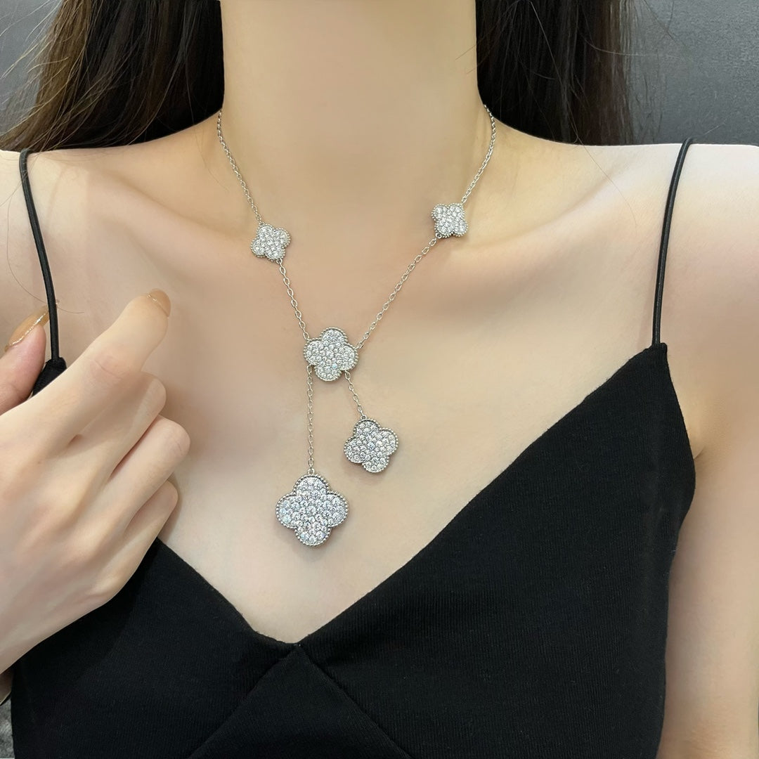 [Love Lucky] COLLIER 5 MOTIFS TRÈFLE ARGENT DIAMANTS