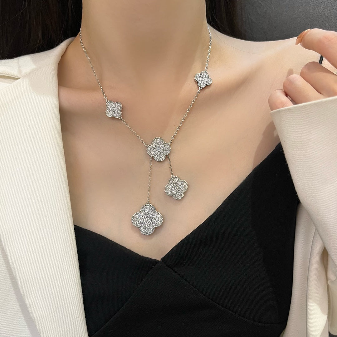 [Love Lucky] COLLIER 5 MOTIFS TRÈFLE ARGENT DIAMANTS