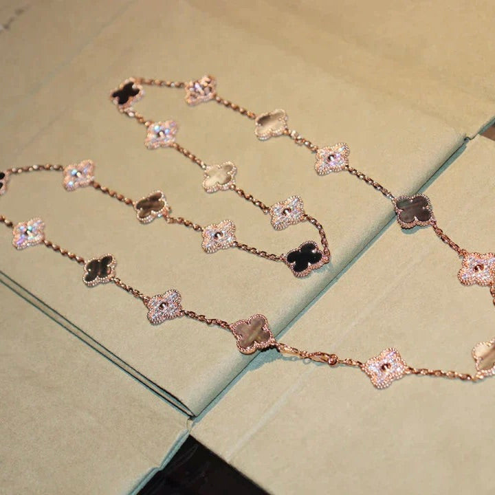 [愛情幸運]CLOVER 20 MOTIFS 深色珍珠母貝鑽石項鍊