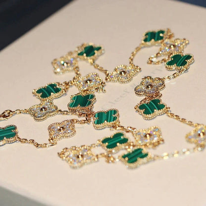 [Love Lucky]COLLIER CLOVER 20 MOTIFS MALACHITE DIAMANT
