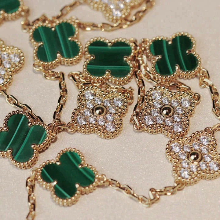 [Love Lucky]COLLIER CLOVER 20 MOTIFS MALACHITE DIAMANT