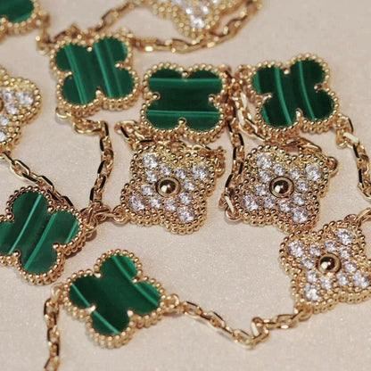 [Love Lucky]COLLIER CLOVER 20 MOTIFS MALACHITE DIAMANT
