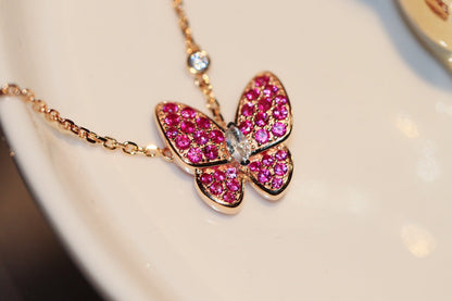 [Love Lucky]COLLAR DE ORO ROSA CON DIAMANTE ROJO DE MARIPOSA