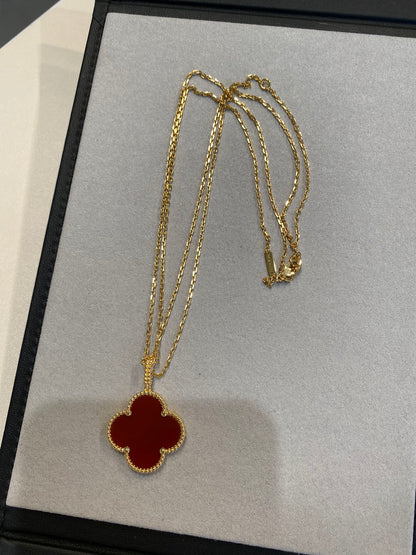 [Love Lucky]COLLIER TRÈFLE 25 MM OR CORNALINE