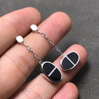 [Love Lucky]CHAINE VERSO BLACK CERAMIC SILVER EARRINGS