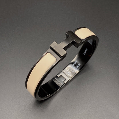 [ラブラッキー]Hブレスレット 12mm ブラックベージュ セラミック