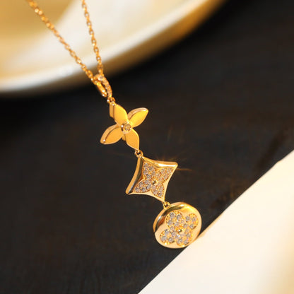 [Love Lucky] COLLAR DE ORO ROSA CON DIAMANTE DE ESTRELLA Y SOL