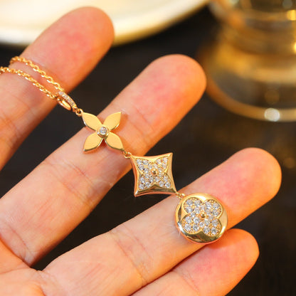 [Love Lucky] COLLAR DE ORO ROSA CON DIAMANTE DE ESTRELLA Y SOL