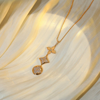 [Love Lucky] COLLAR DE ORO ROSA CON DIAMANTE DE ESTRELLA Y SOL