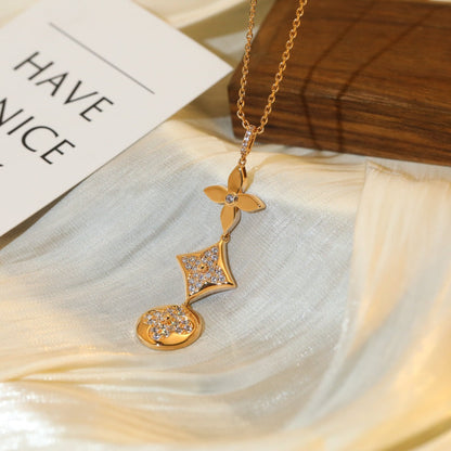 [Love Lucky] COLLAR DE ORO ROSA CON DIAMANTE DE ESTRELLA Y SOL