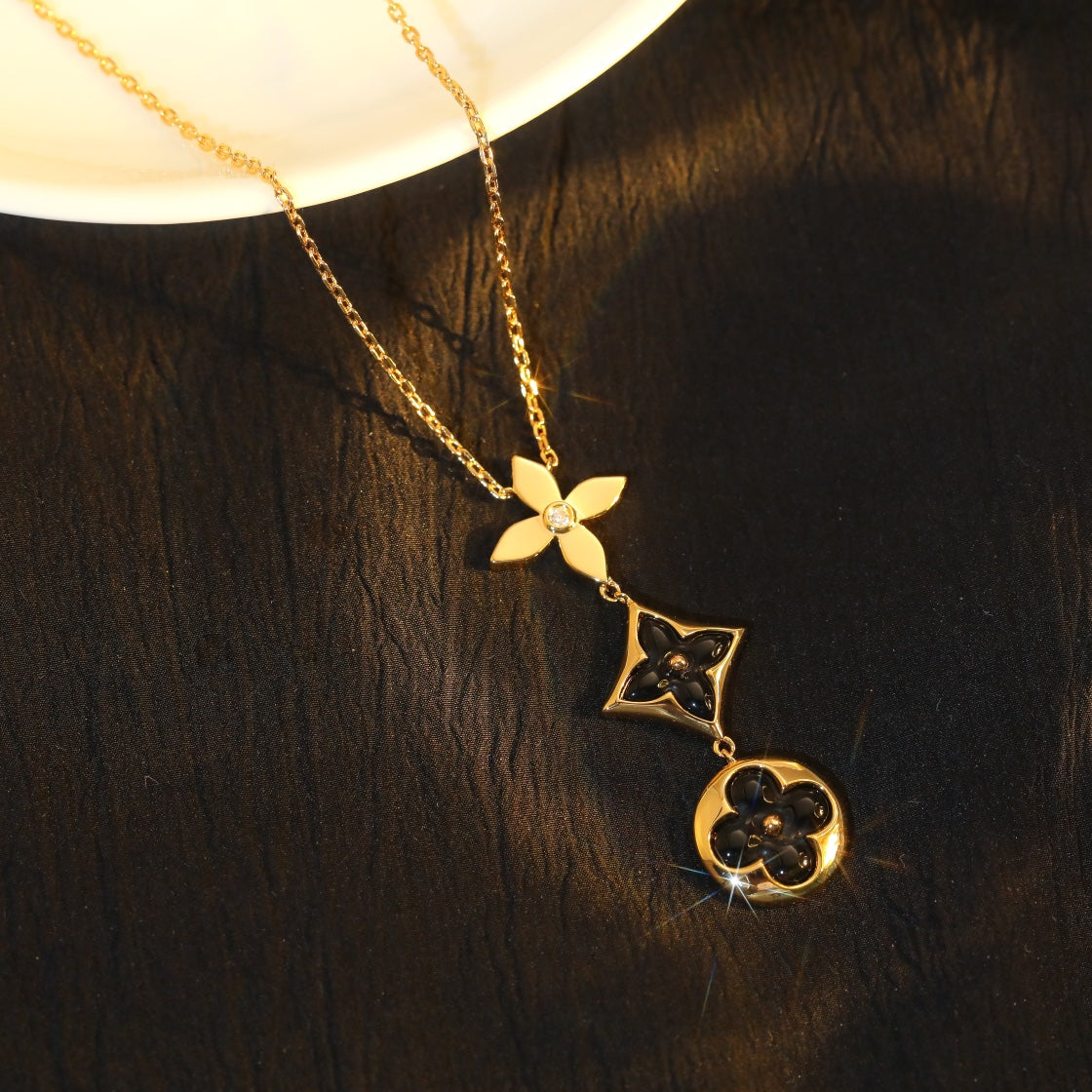 [Love Lucky]COLLANA STELLA E SOLE IN ONICE E ORO ROSA