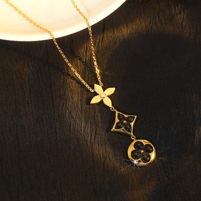 [Love Lucky]COLLANA STELLA E SOLE IN ONICE E ORO ROSA