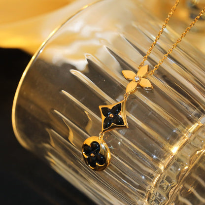 [Love Lucky]COLLANA STELLA E SOLE IN ONICE E ORO ROSA