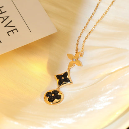 [Love Lucky]COLLANA STELLA E SOLE IN ONICE E ORO ROSA